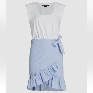 Veronica Beard Addyson Blue/White Striped Mixed-Media Wrap Dress Size Large